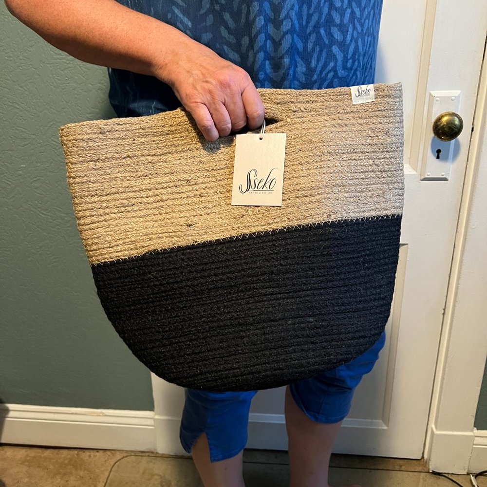 NEW Woven Basket Tote in Undyed and Black